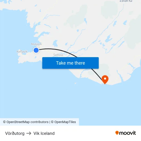 Vörðutorg to Vik Iceland map