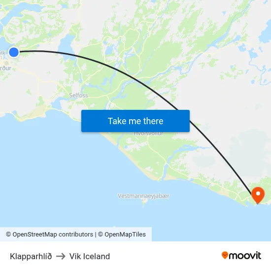 Klapparhlíð to Vik Iceland map