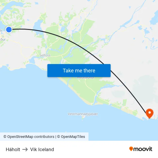 Háholt to Vik Iceland map