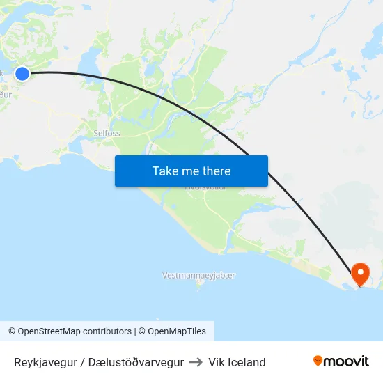 Reykjavegur / Dælustöðvarvegur to Vik Iceland map