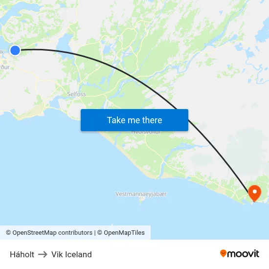 Háholt to Vik Iceland map