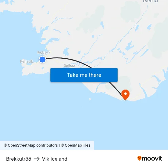 Brekkutröð to Vik Iceland map