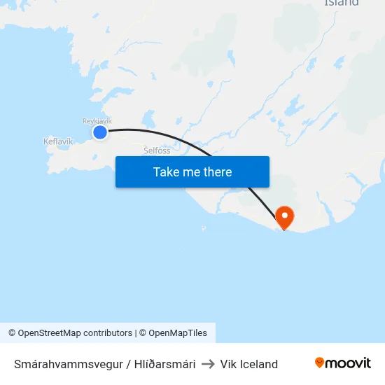 Smárahvammsvegur / Hlíðarsmári to Vik Iceland map