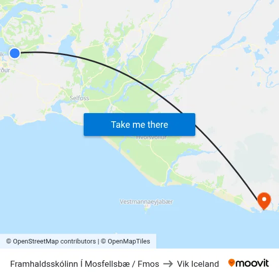 Framhaldsskólinn Í Mosfellsbæ / Fmos to Vik Iceland map