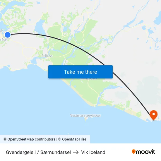 Gvendargeisli / Sæmundarsel to Vik Iceland map