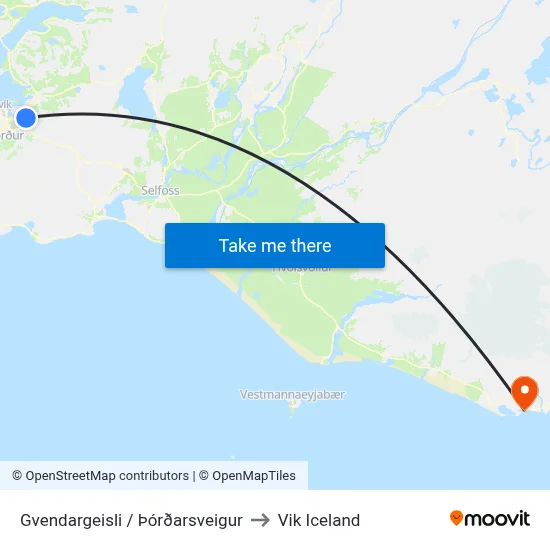 Gvendargeisli / Þórðarsveigur to Vik Iceland map