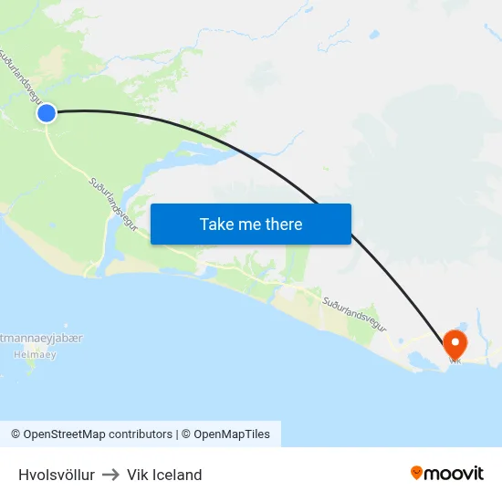 Hvolsvöllur to Vik Iceland map