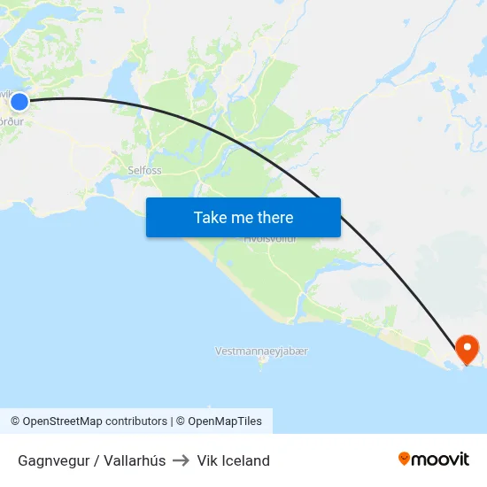 Gagnvegur / Vallarhús to Vik Iceland map