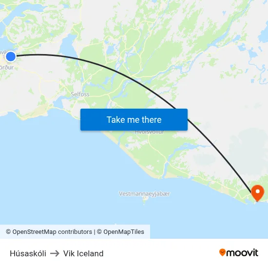 Húsaskóli to Vik Iceland map