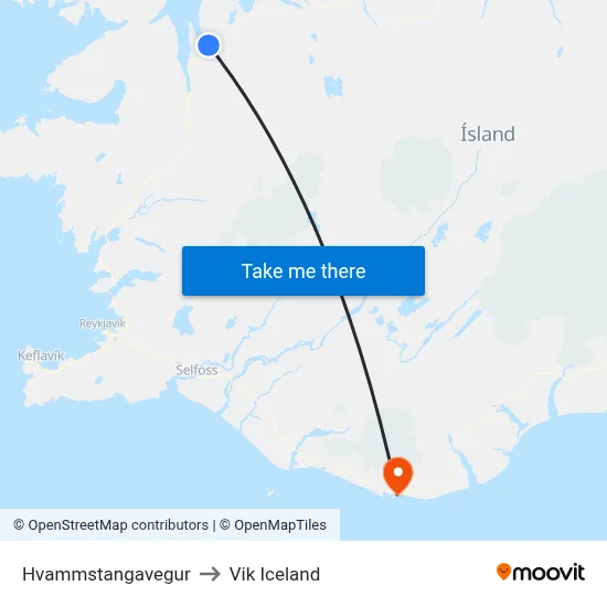 Hvammstangavegur to Vik Iceland map