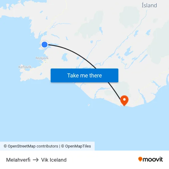 Melahverfi to Vik Iceland map
