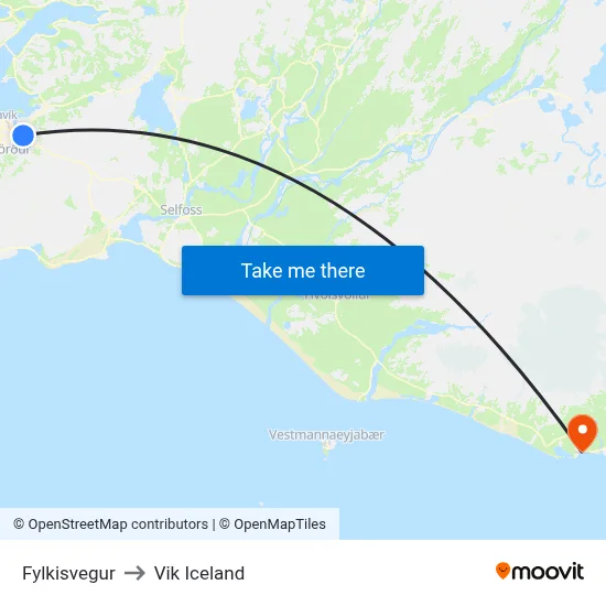 Fylkisvegur to Vik Iceland map