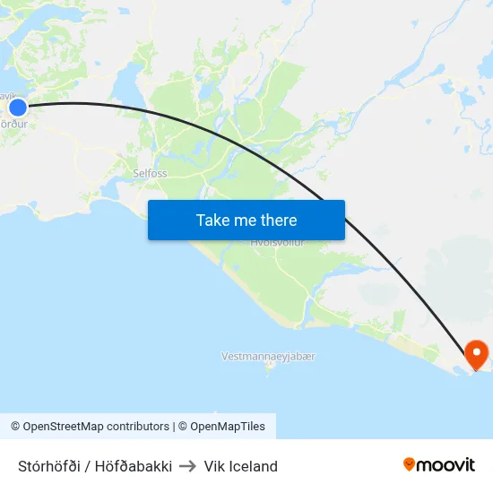 Stórhöfði / Höfðabakki to Vik Iceland map