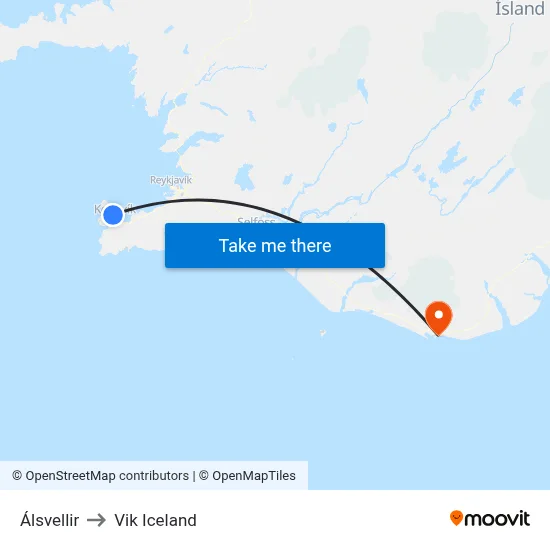 Álsvellir to Vik Iceland map