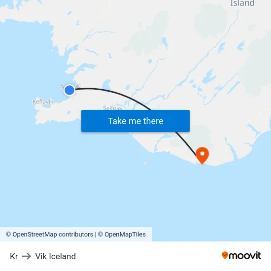 Kr to Vik Iceland map