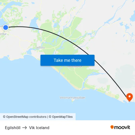 Egilshöll to Vik Iceland map