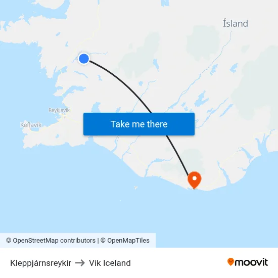 Kleppjárnsreykir to Vik Iceland map