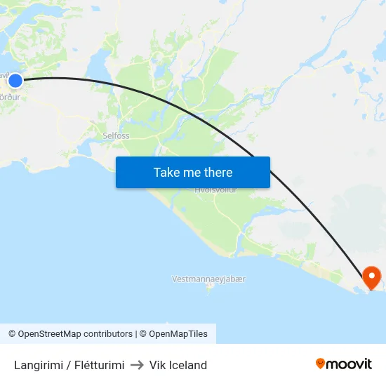 Langirimi / Flétturimi to Vik Iceland map