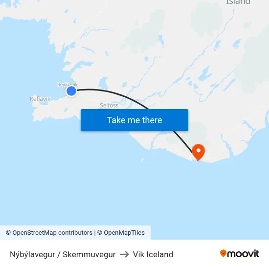 Nýbýlavegur / Skemmuvegur to Vik Iceland map