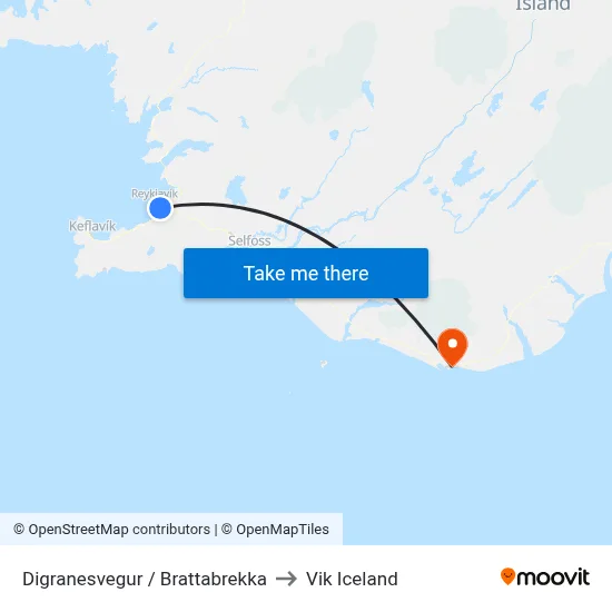 Digranesvegur / Brattabrekka to Vik Iceland map