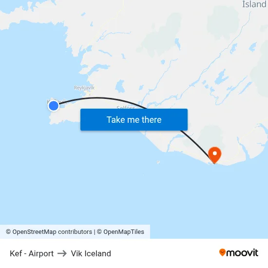 Kef Komur / Arrivals to Vik Iceland map