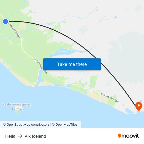 Hella to Vik Iceland map