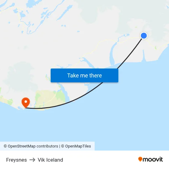 Freysnes to Vik Iceland map