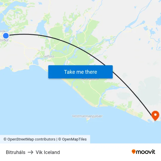 Bitruháls to Vik Iceland map