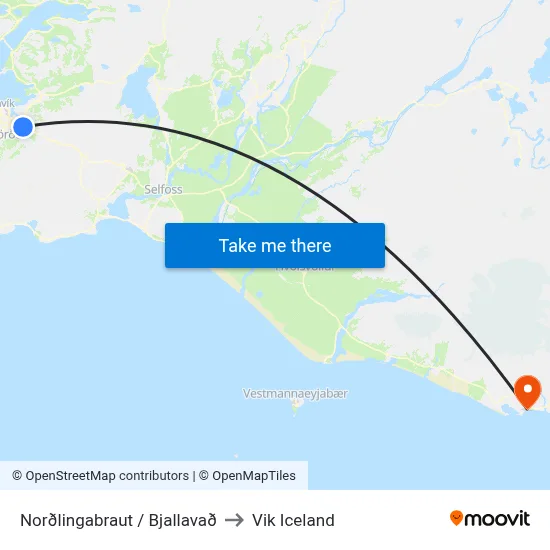 Norðlingabraut / Bjallavað to Vik Iceland map