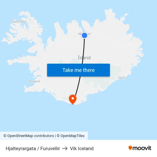 Hjalteyrargata / Furuvellir to Vik Iceland map