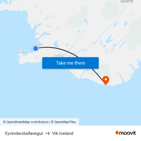 Eyvindarstaðavegur to Vik Iceland map