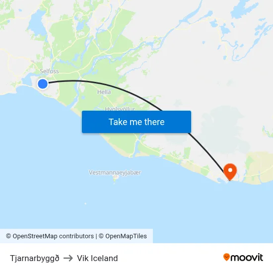 Tjarnarbyggð to Vik Iceland map