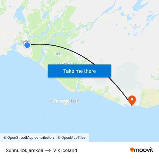Sunnulækjarskóli to Vik Iceland map