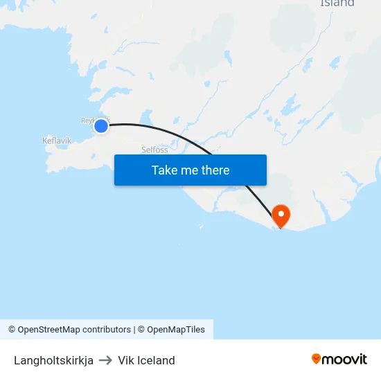 Langholtskirkja to Vik Iceland map