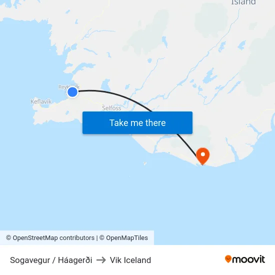 Sogavegur / Háagerði to Vik Iceland map