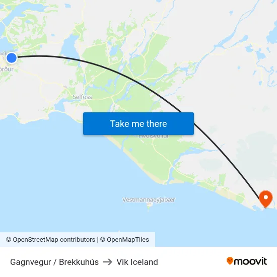 Gagnvegur / Brekkuhús to Vik Iceland map