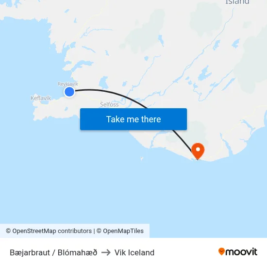 Bæjarbraut / Blómahæð to Vik Iceland map