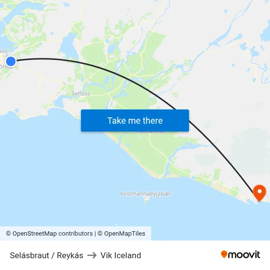 Selásbraut / Reykás to Vik Iceland map