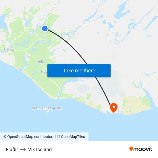 Flúðir to Vik Iceland map