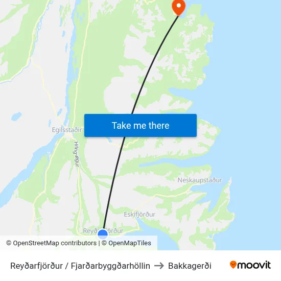 Reyðarfjörður / Fjarðarbyggðarhöllin to Bakkagerði map