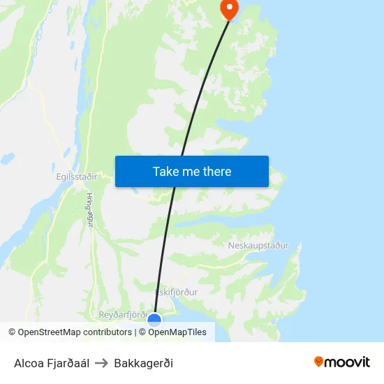 Alcoa Fjarðaál to Bakkagerði map