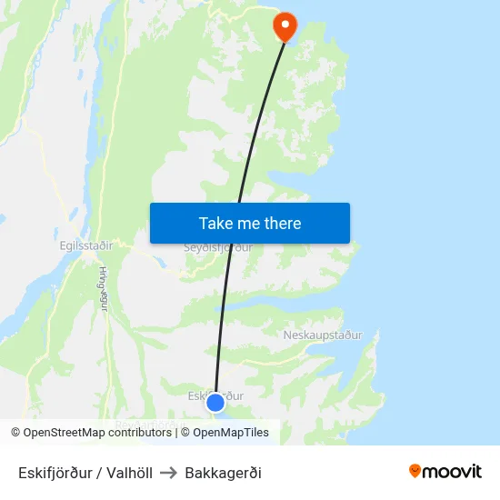 Eskifjörður / Valhöll to Bakkagerði map