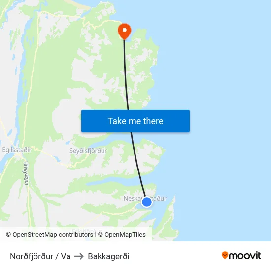 Norðfjörður / Va to Bakkagerði map