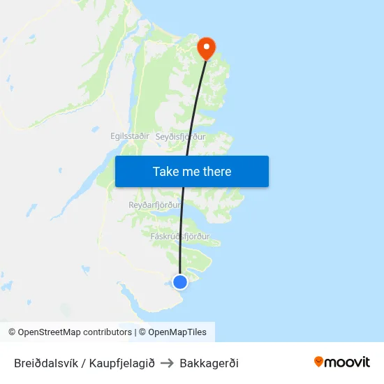 Breiðdalsvík / Kaupfjelagið to Bakkagerði map