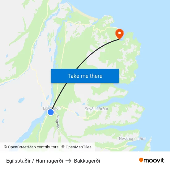 Egilsstaðir / Hamragerði to Bakkagerði map