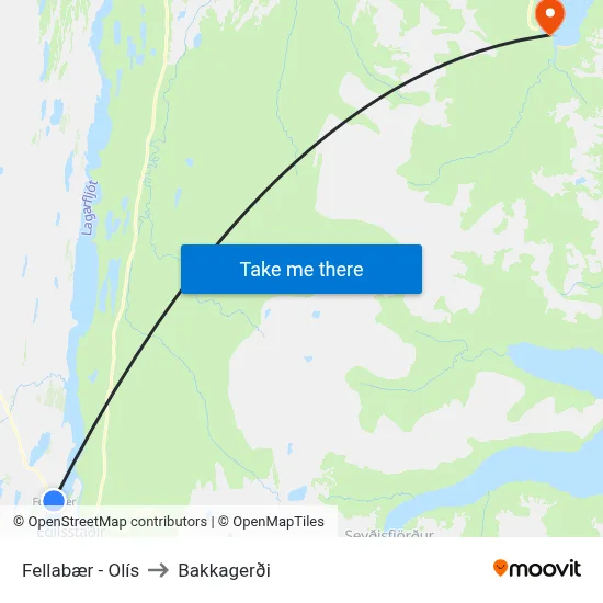 Fellabær - Olís to Bakkagerði map