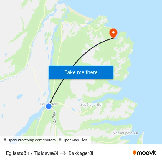 Egilsstaðir / Tjaldsvæði to Bakkagerði map