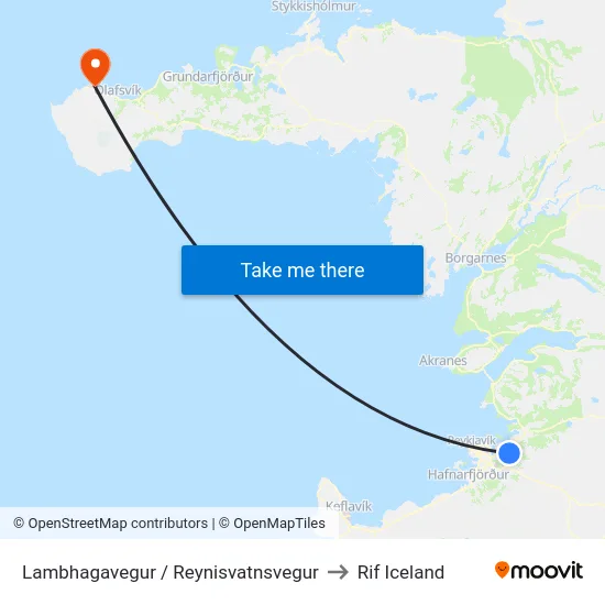 Lambhagavegur / Reynisvatnsvegur to Rif Iceland map