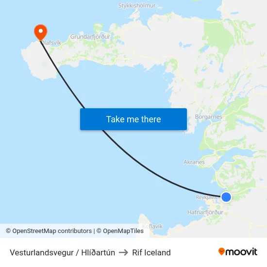 Vesturlandsvegur / Hlíðartún to Rif Iceland map