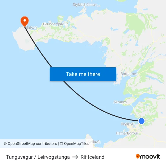 Tunguvegur / Leirvogstunga to Rif Iceland map